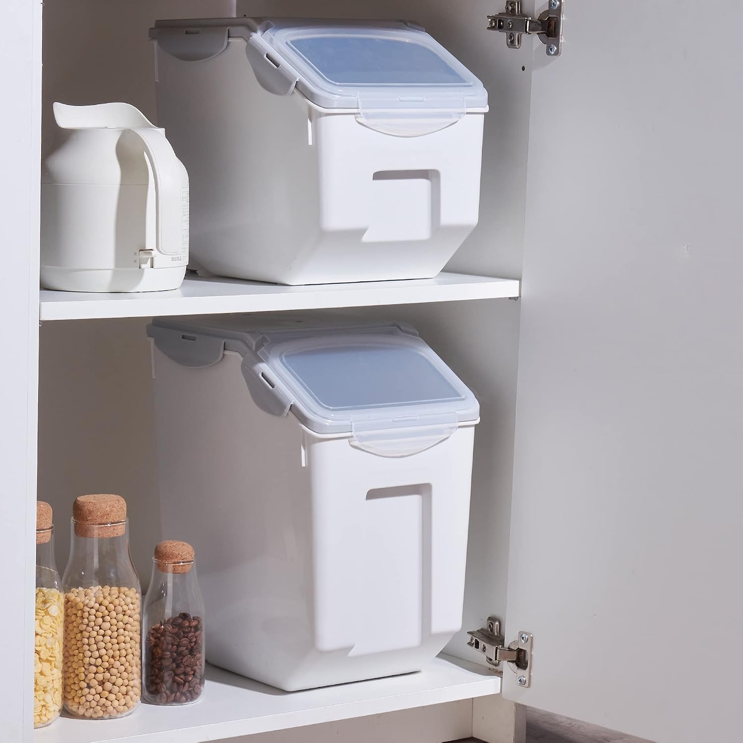 HANAMYA 10 Liter / 20 lbs Rice Storage Container with Measuring Cup, BPA free, For Rice | Grain | Pet Food | Flour, 2 counts, Clear
