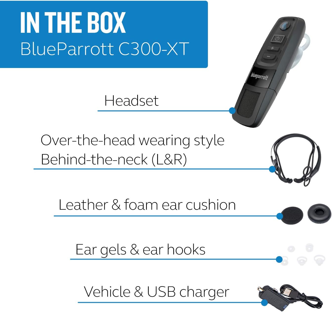 BlueParrott C300-XT MS Noise Cancelling Bluetooth Headset–Hands-Free Wireless Headset Programmed with Access to Microsoft Teams Walkie Talkie
