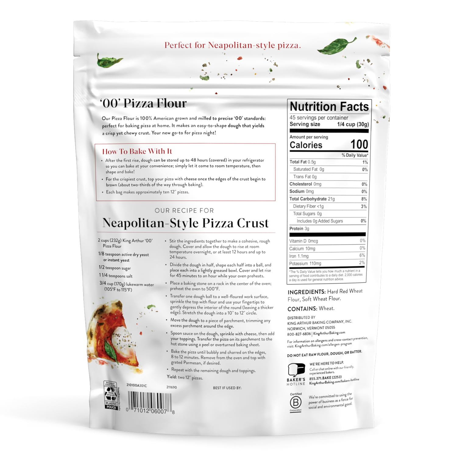 King Arthur 00 Pizza Flour, Non-GMO Project Verified, 100% American Grown Wheat, 3 lb Bag