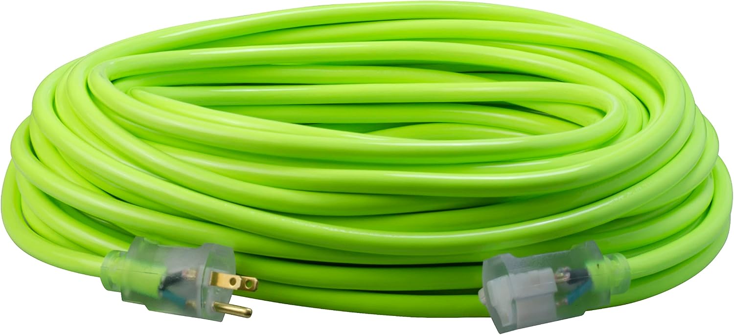 Southwire 02579-0X 100-Foot 12/3 Neon Outdoor Extension Cord; Bright Green