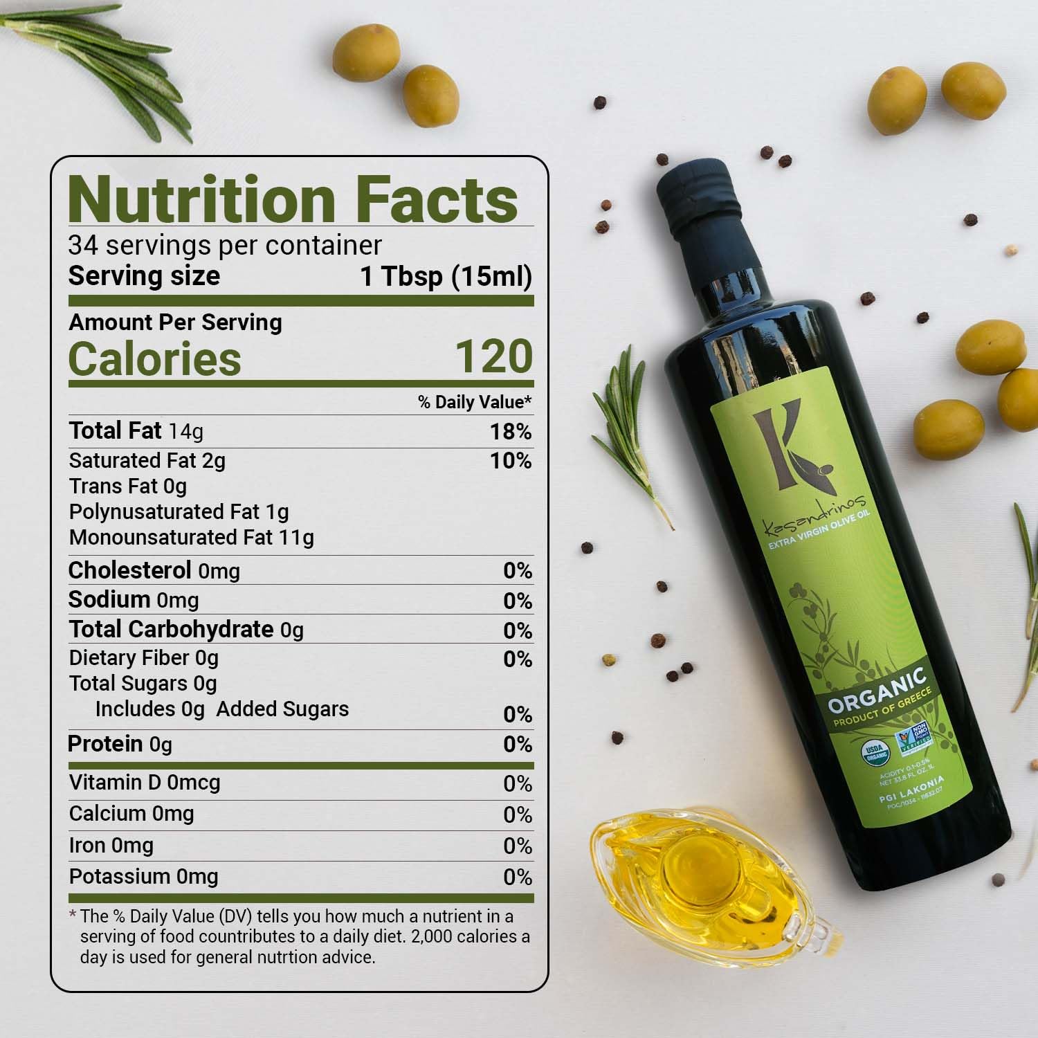 Kasandrinos Organic Olive Oil Extra Virgin, Polyphenol Rich Greek Olive Oil, 100% Organic First Cold Pressed, Mild + Delicate Flavor, Verified by Non GMO, 500 ml / 16.9 oz