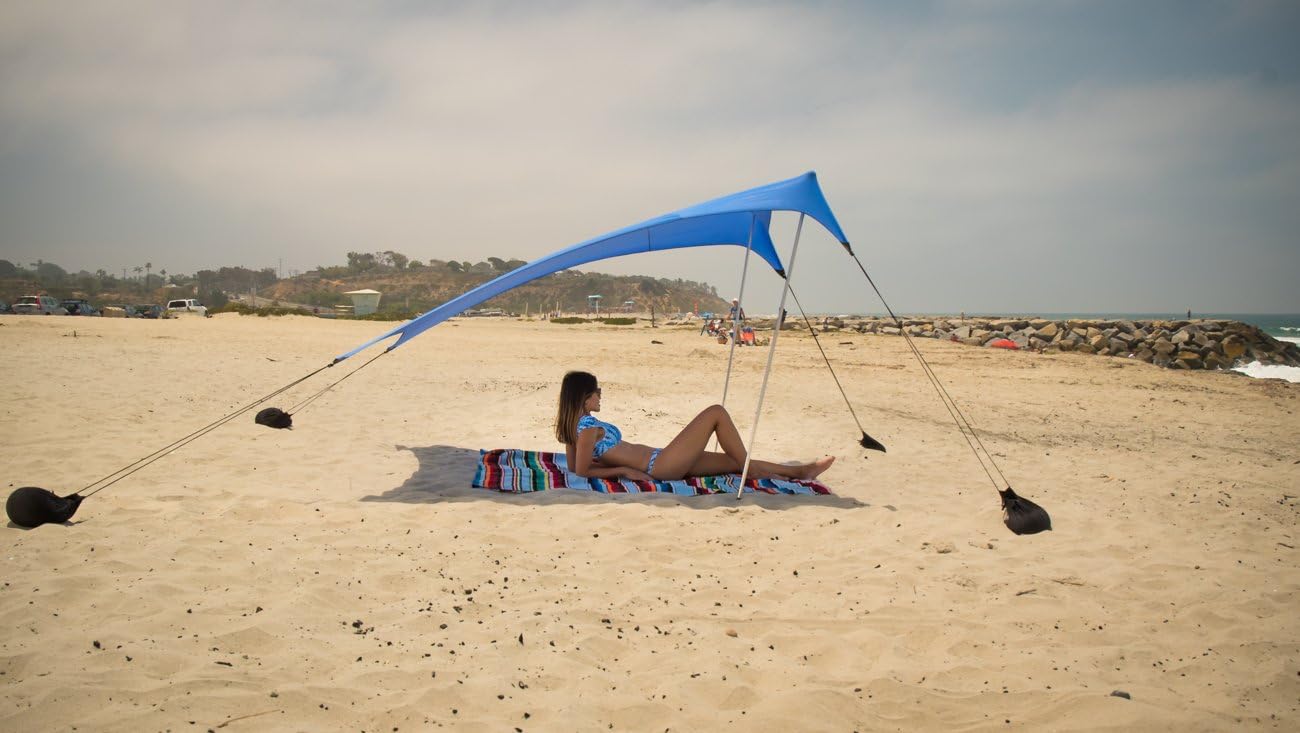 Neso Portable Beach Tent Sun Shelter with Sand Anchor - Lightweight Beach Shade Canopy - Easy Setup for Family Outings - Patented Reinforced Corners - UPF 50+ Sun Protection - 7 x 7ft - White