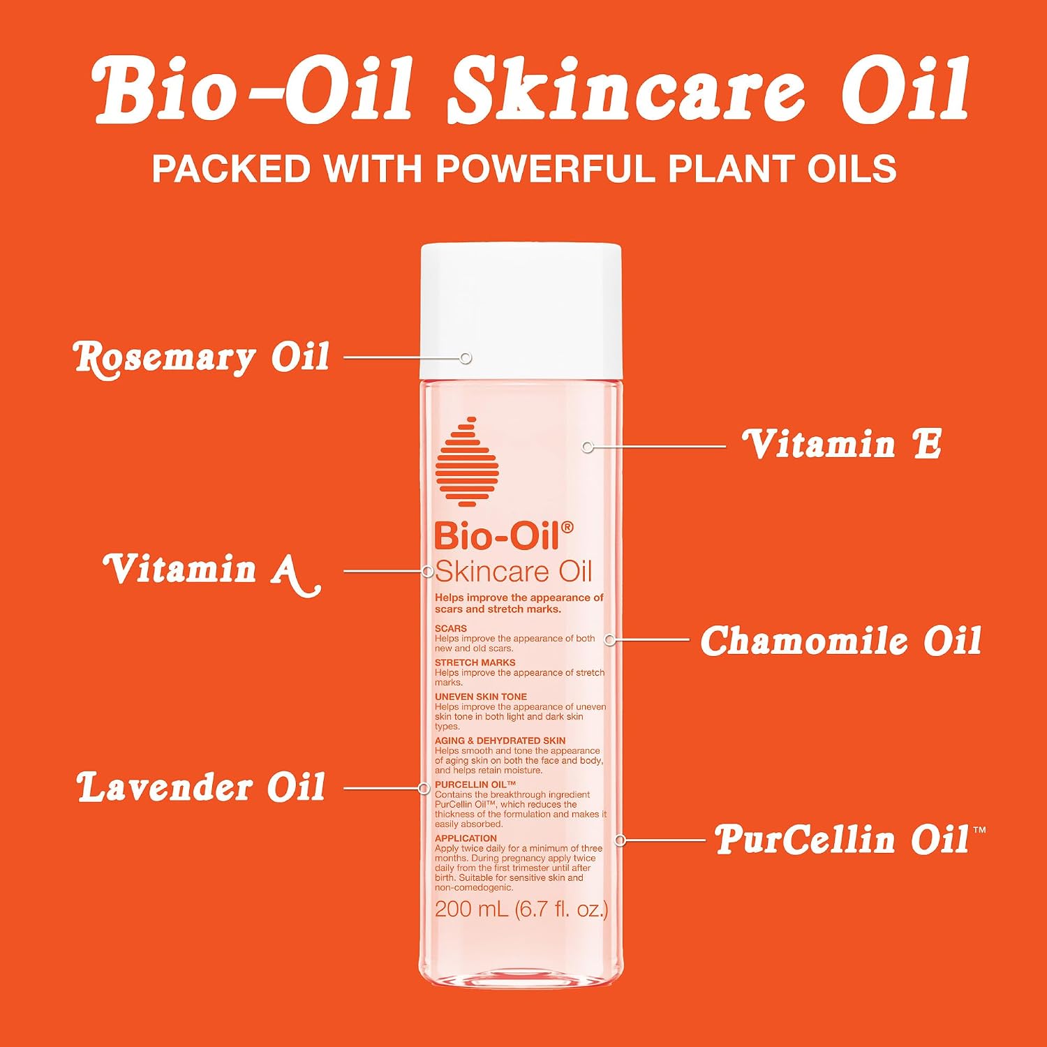 Bio-Oil Skincare Body Oil Serum, Scars & Stretch Marks, 6.7 fl oz | Dermatologist Recommended, Vitamin E & A, Dry & Sensitive Skin, Non-Comedogenic, Face and Body, Scar Treatment