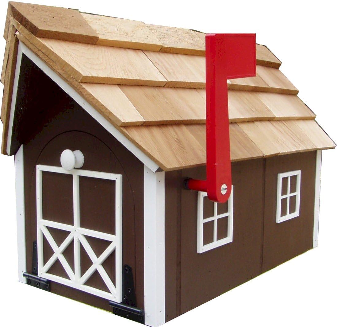 Mailbox Wooden Dutch Barn Style Brown with White Trim Amish Made in USA
