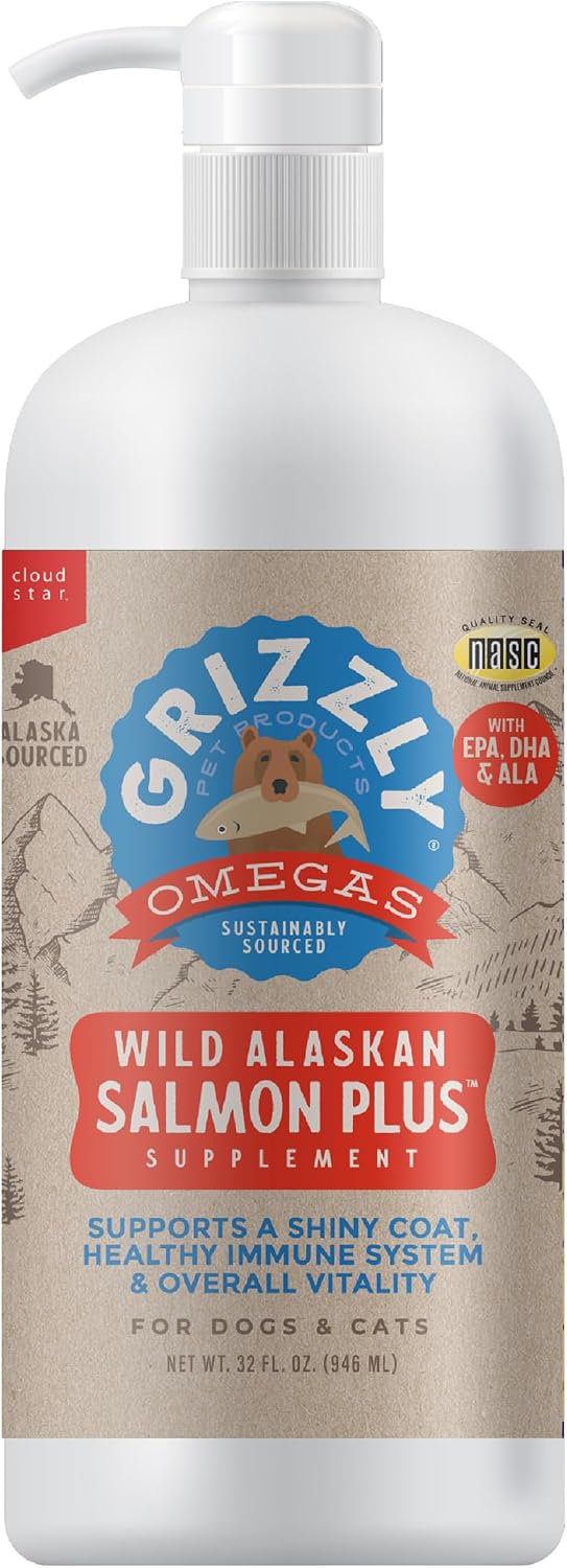 Grizzly Pet Products Salmon Plus Omega 3-6-9 Food Supplement for Dogs and Cats, 32 Ounce