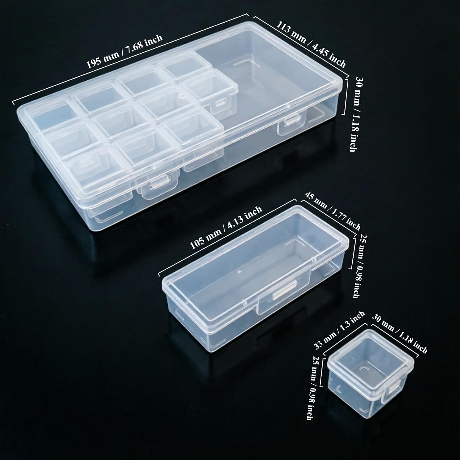 24 Pieces Mixed Sizes Rectangular Empty Mini Clear Plastic Organizer Box