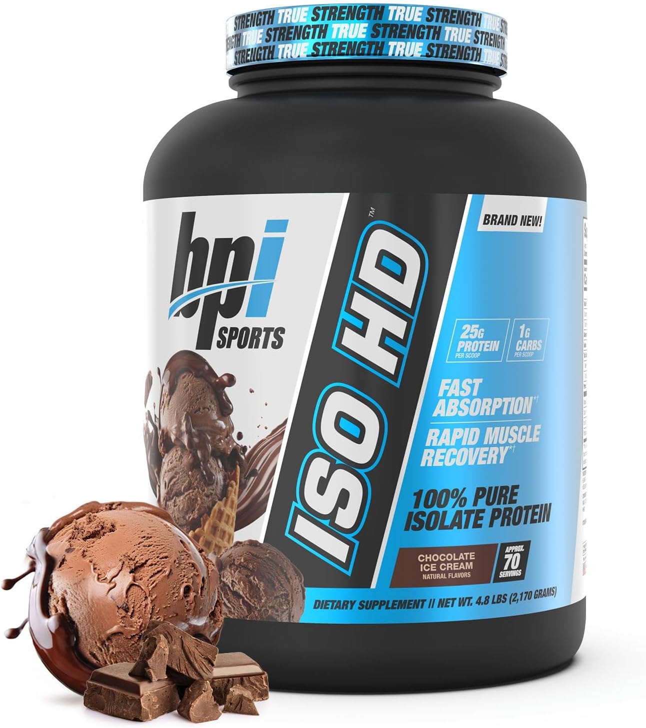 BPI Sports ISO HD Isolate Protein Powder – 100% Whey Isolate, Protein Powder for Muscle Gain - Chocolate Brownie, 5.4 Pounds - 69 Servings