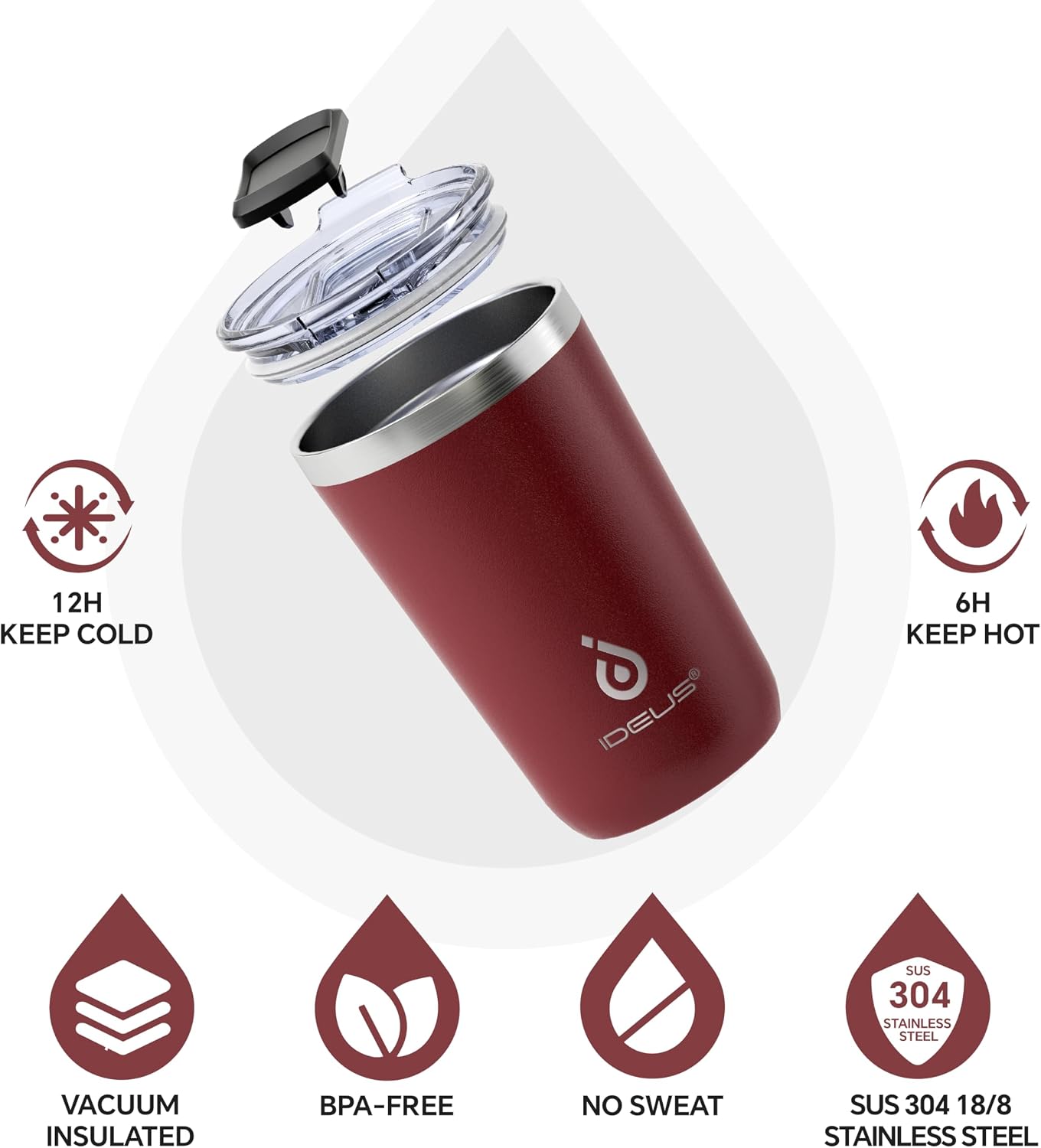 Ideus 20 oz Tumbler, Travel Coffee Mug with Splash Proof Sliding Lid, Double Wall Stainless Steel Vacuum Insulated Coffee Mug for Home and Office
