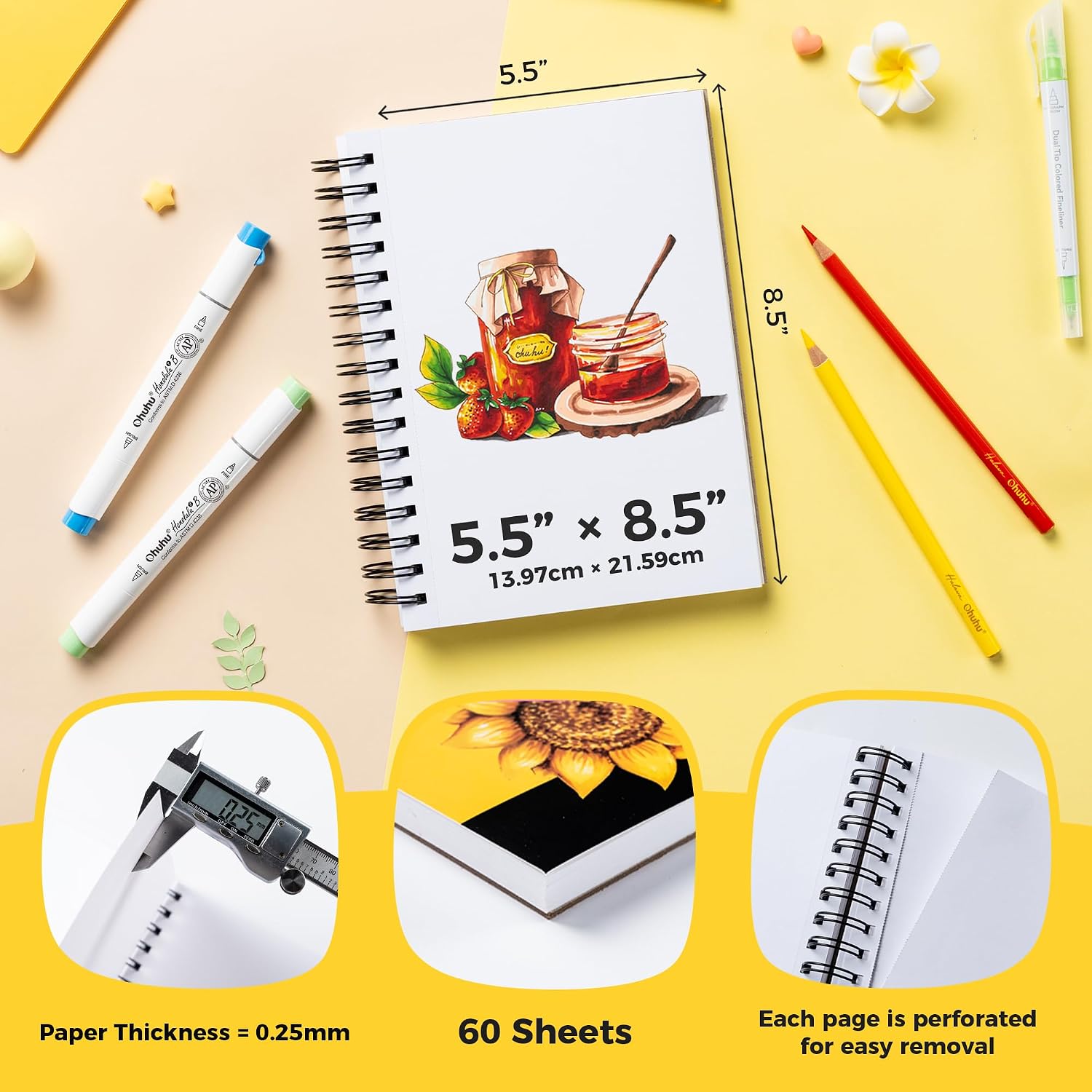 Ohuhu 7"x10" Marker Paper Pad Art Sketchbook for Drawing and Sketching