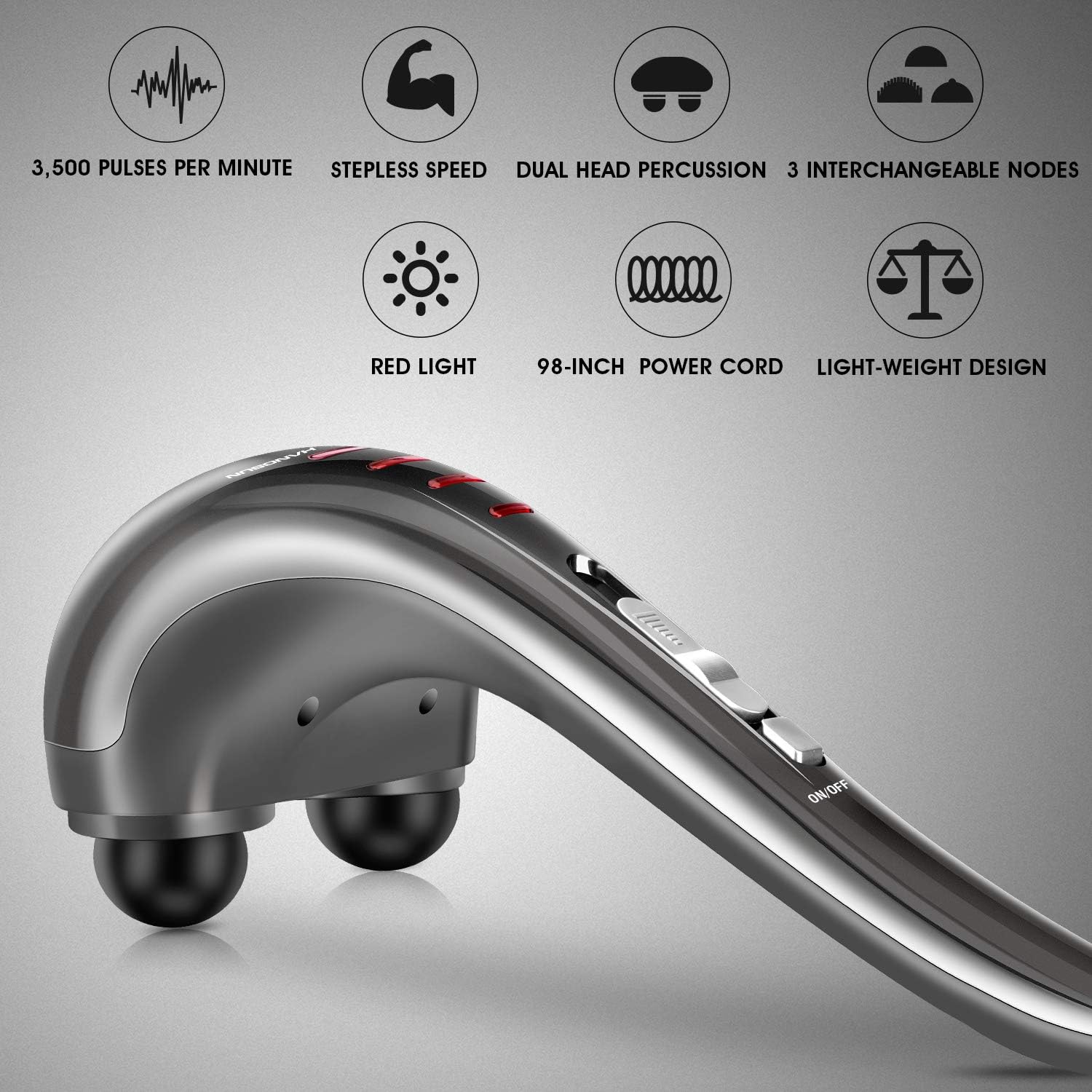 HANGSUN Handheld Neck Back Massager for Pain Relief Deep Tissue, Double Head Full Body Percussion Massage MG400 for Shoulder, Leg, Foot, Muscles