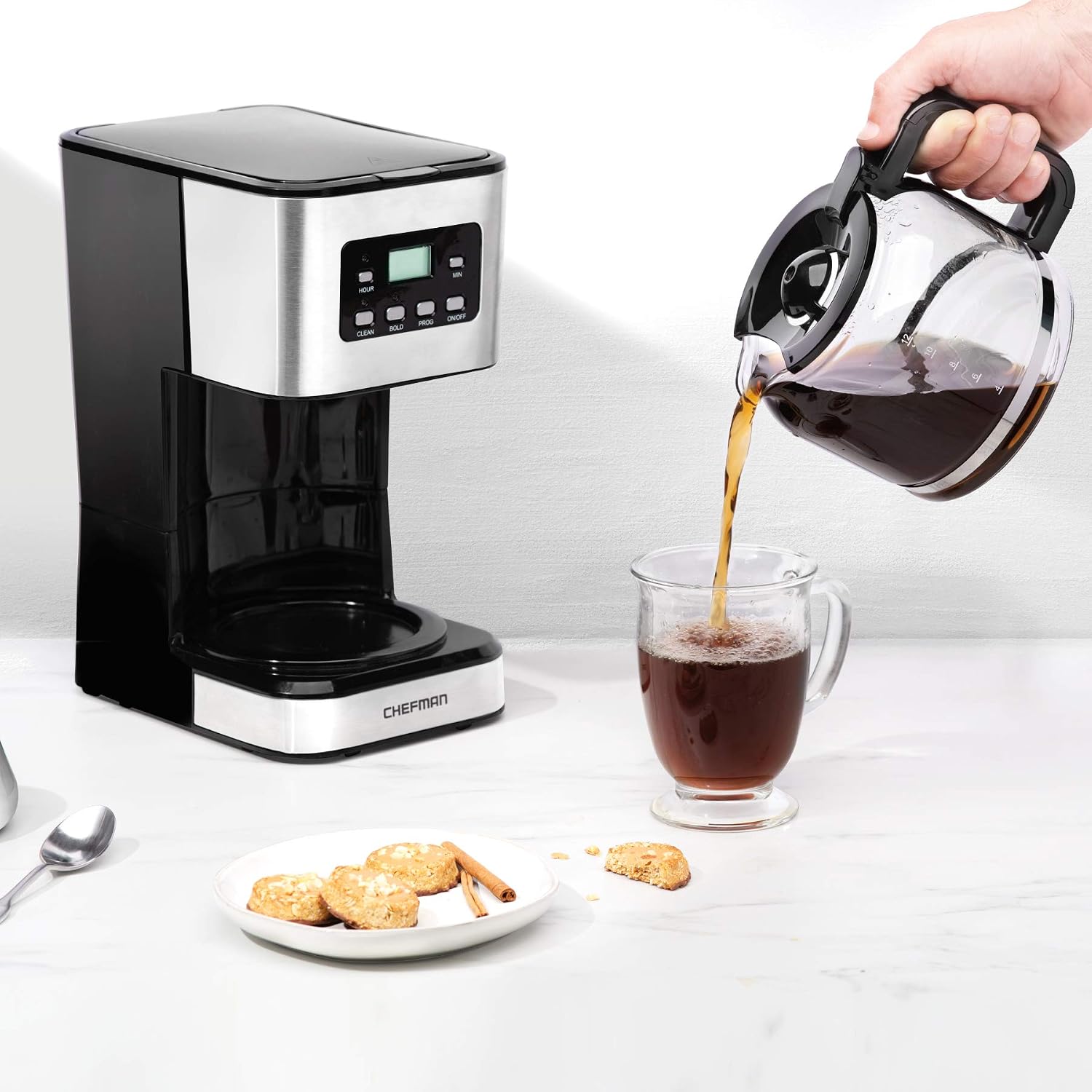 Chefman 12-Cup Programmable Coffee Maker, Electric Brewer, Auto Shut Off, Digital Display w/Auto-Brew Function, Anti-Drip Pot