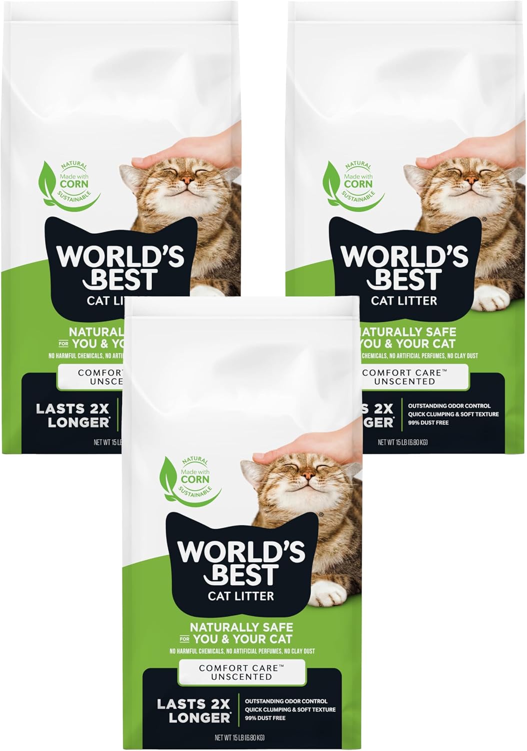 World's Best Cat Litter, Comfort Care, Unscented, Odor Control, 8 lb Bag | Gentle odor control for sensitive cats and lasts 2x longer; natural corn litter, quick clumping, flushable, 99% dust free