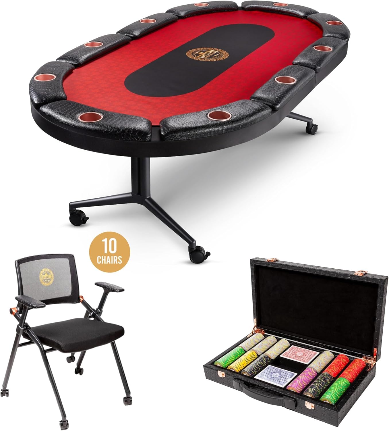 Triton Premium Foldable Poker Table - Poker Table for 10 Players Long-Lasting, Luxurious Vegas Style Casino Experience at Home