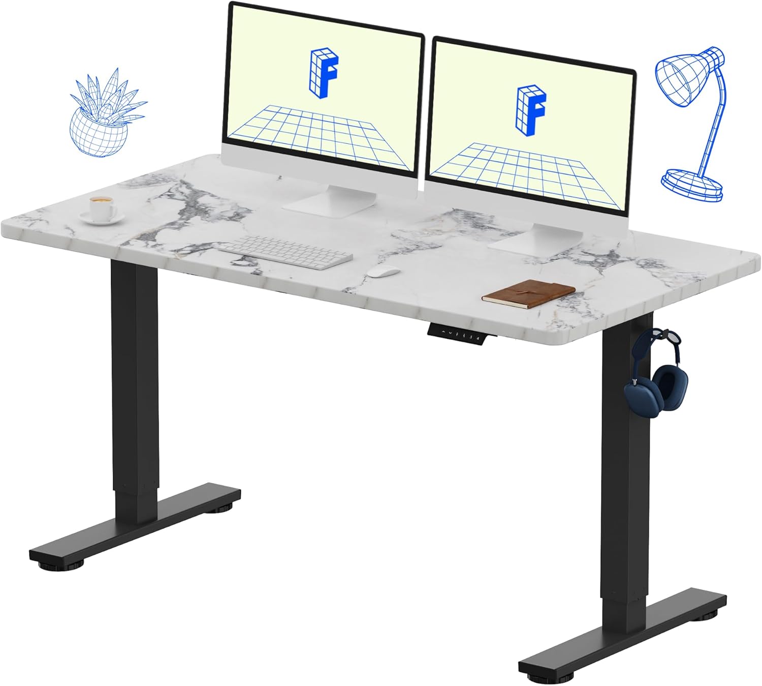 FLEXISPOT EN1 One-Piece Standing Desk, Electric Adjustable with 4 Memory Presets, 176 LBS Capacity, Stable & Quiet