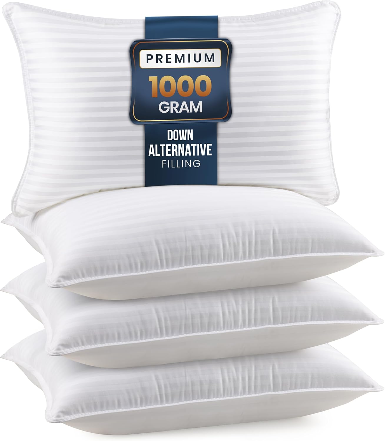 Utopia Bedding Hotel Bed Pillows for Sleeping, Pillows King Size Set of 2 | Down alternative pillows, cooling hotel quality, luxury comfort for back, side & stomach sleepers, Premium Stripes, White