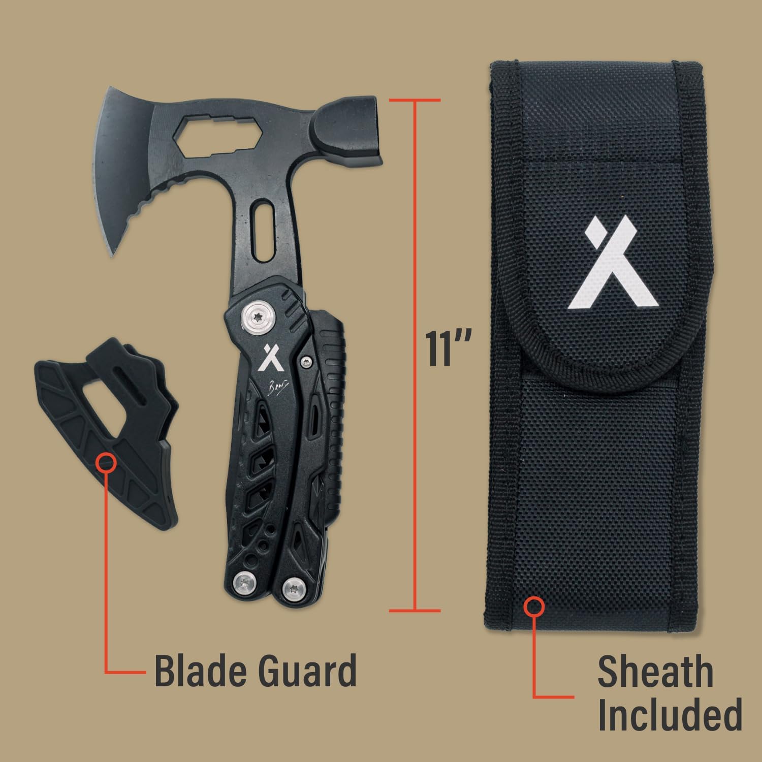 Bear Grylls Axe Multitool Hammer with Knife, Saw and Nylon Sheath | Tactical multitool combining hatchet, hammer, knife, saw, screwdriver
