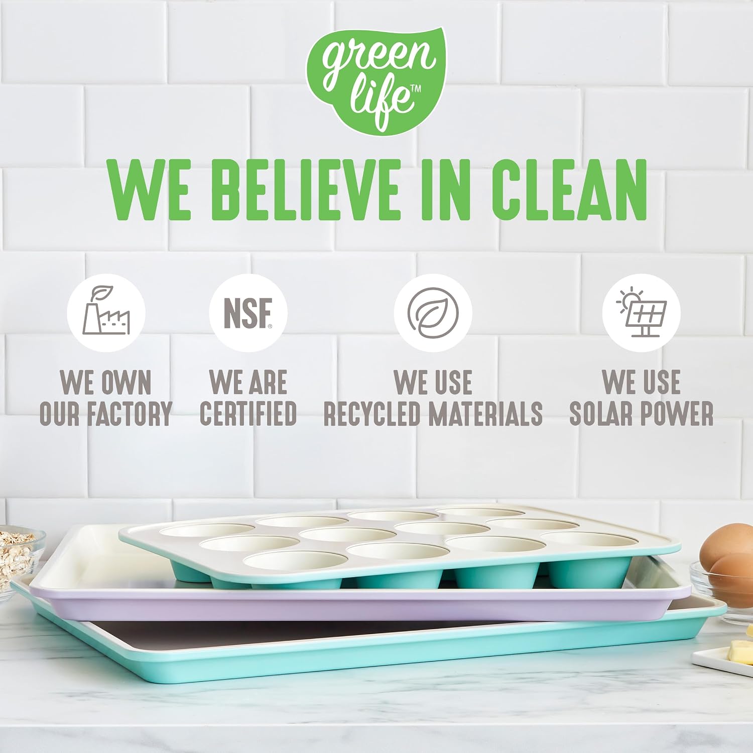 GreenLife 13" x 9" Quarter Sheet Baking Pans, 2 Piece Bakeware Set, PFAS-Free Ceramic Nonstick Rectangular Cookie Trays, Oven Safe to 450°F