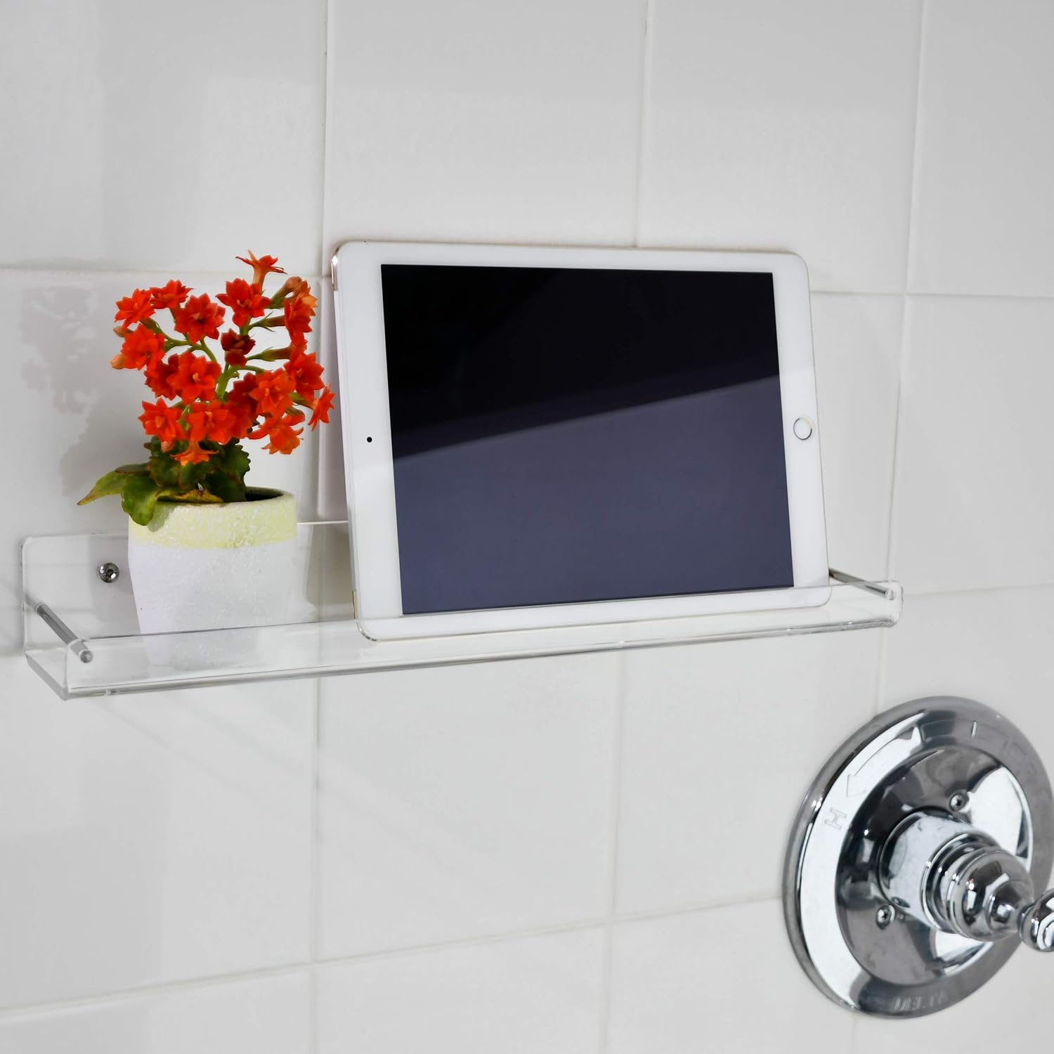 AMT 2 Pack Acrylic Floating Shelves, 15" L x 4" W, Clear Bathroom Wall, Bookshelves, Invisible Display for Office, Bedroom
