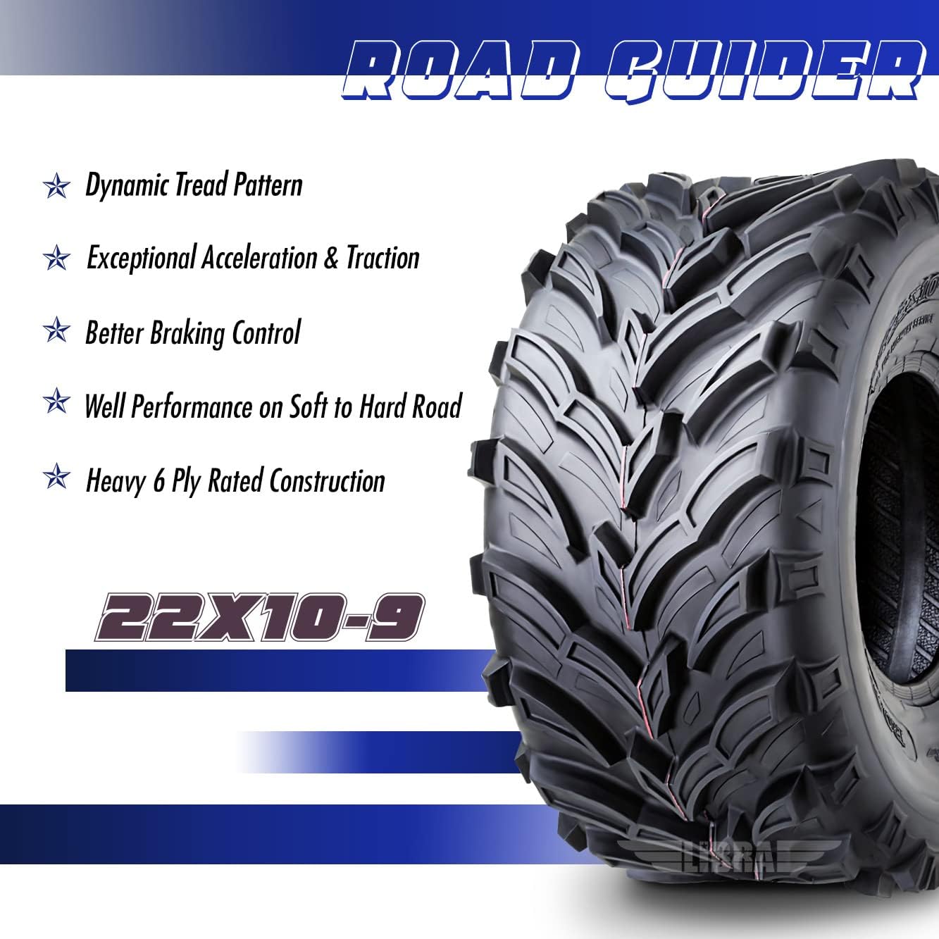 ROADGUIDER ATV Mud Tire 22x10-9 6PR for Honda Recon 250 Suzuki Ozark 250