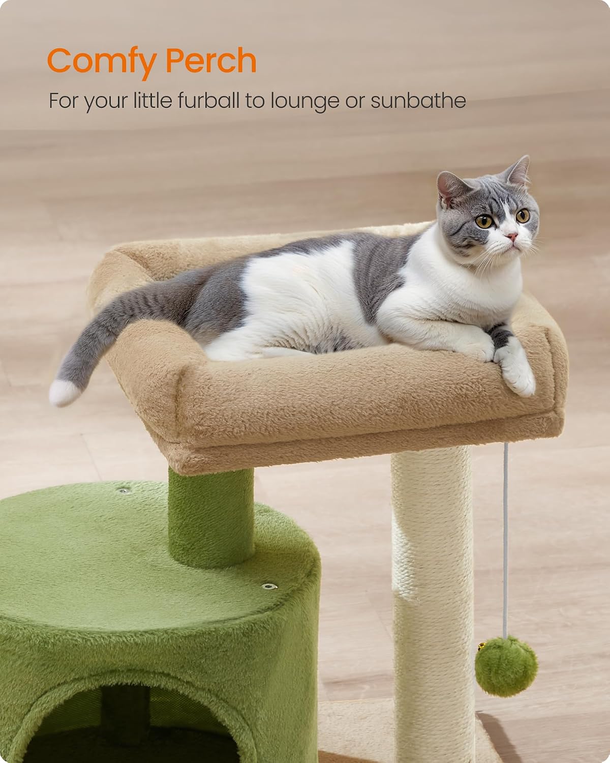 Feandrea Cat Tree, 18.5-in Small Cat Tower, Cute Kittens Condo, Smoky Gray