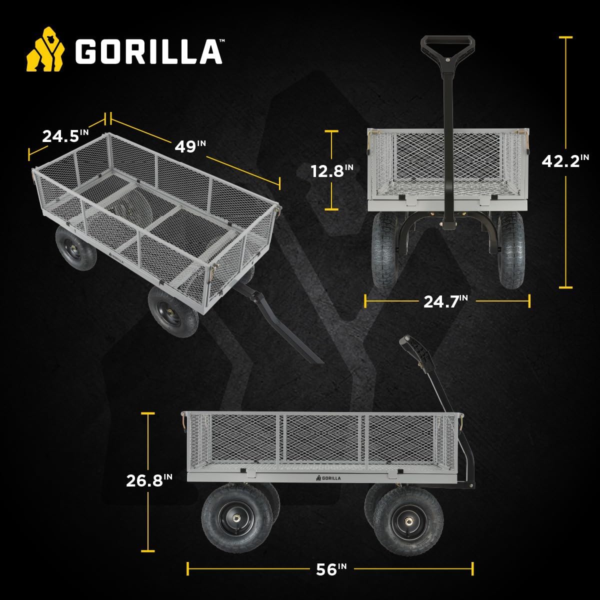 Gorilla Carts 800-Pound Capacity Heavy Duty Steel Mesh Versatile Utility Garden Wagon with Easy Grip Handle for Outdoor Hauling, Red, Model GOR800-COM | 800-lb Capacity Steel Utility Garden Cart for Homeowners and Contractors Hauling Firewood, Bricks and…