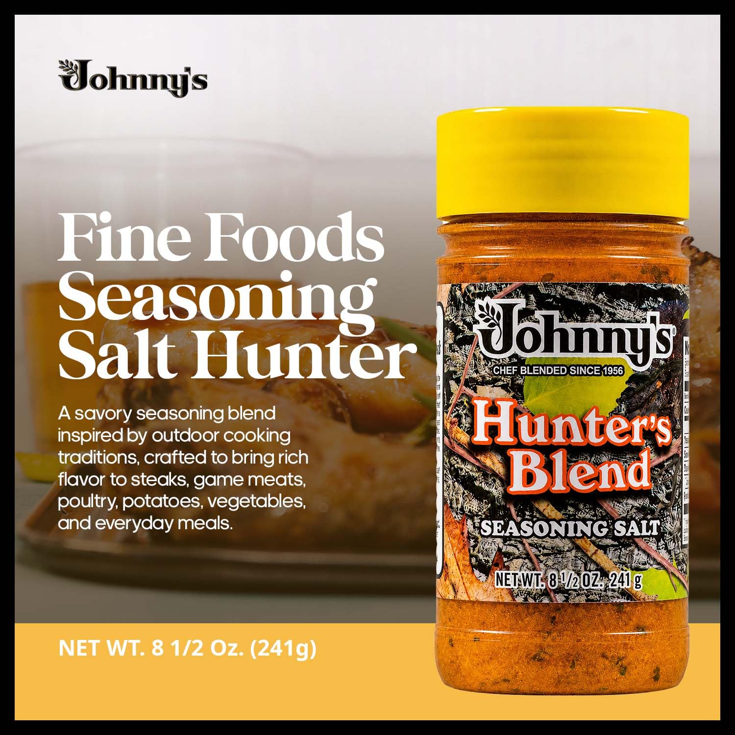 Johnny's - Hunter Seasoning Salt - 8.5 oz | Savory Seasoning Blend, Great For Wild Game, Beef, Poultry, Vegetables, Grilling