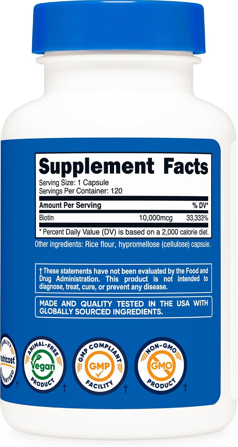 Nutricost Biotin (Vitamin B7) 10,000mcg (10mg), 240 Capsules, Quick Release | Vegetarian, Gluten Free, GMO-Free