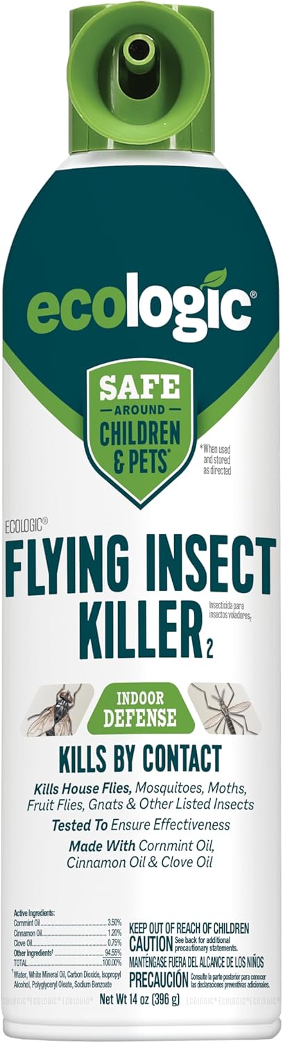 Ecologic Flying Insect Killer, 14 Ounces, Aerosol Formula Made With Cornmint Cinnamon And Clove Oil Kills Houseflies, Mosquitoes, Moths, Fruit Flies