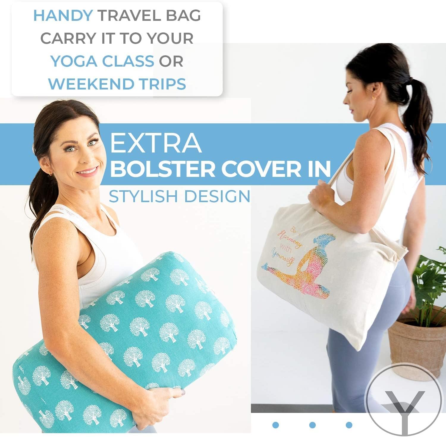 Y O GAYO Yoga Bolster - Made with 100% Cotton, Yoga Pillow Set Includes Extra Washable Cover and Carry Bag
