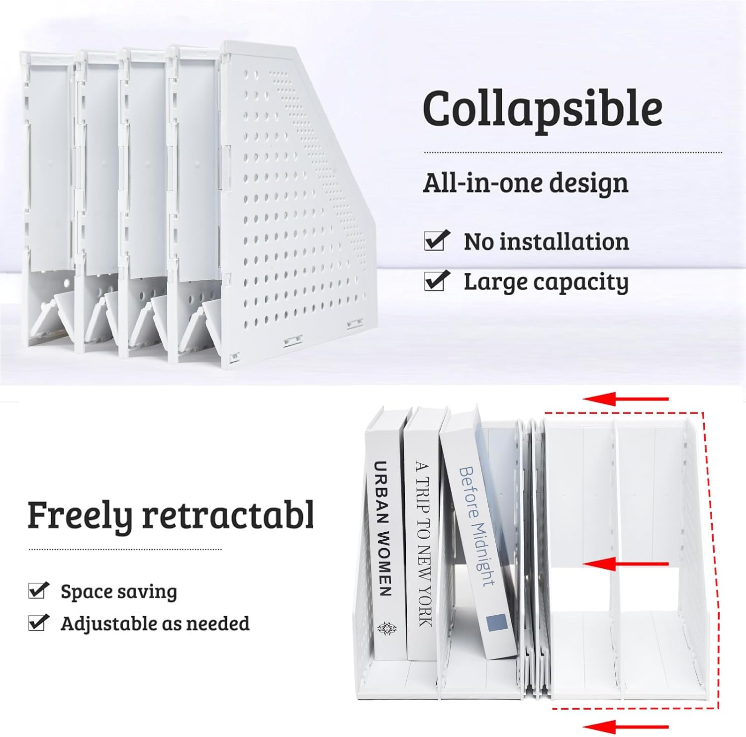SAYEEC Collapsible Magazine Holder Plastic Desktop 4 Compartment File Rack Magazine Organizer Vertical File Divider Sorter Storage Document