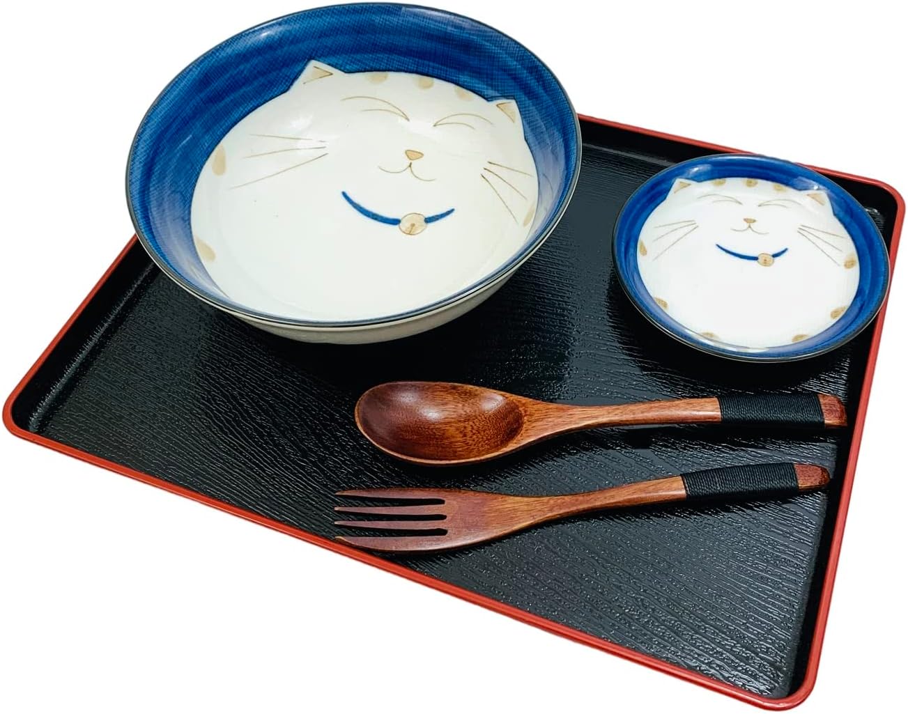 JapanBargain Set of 2 Japanese Porcelain Bowls, Large 7.5 Inch Ramen Udon Noodle Rice Soup Pho Poke Cereal Bowl, Maneki Neko Smiling Lucky Cat Pattern