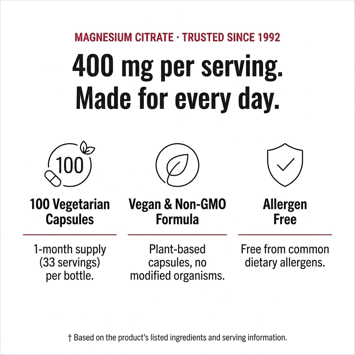 Olympian Labs Magnesium Citrate 400mg - 300 Capsules - Easy Absorbable, Supporting Healthy Bones, Healthy Heart and Calcium Absorption