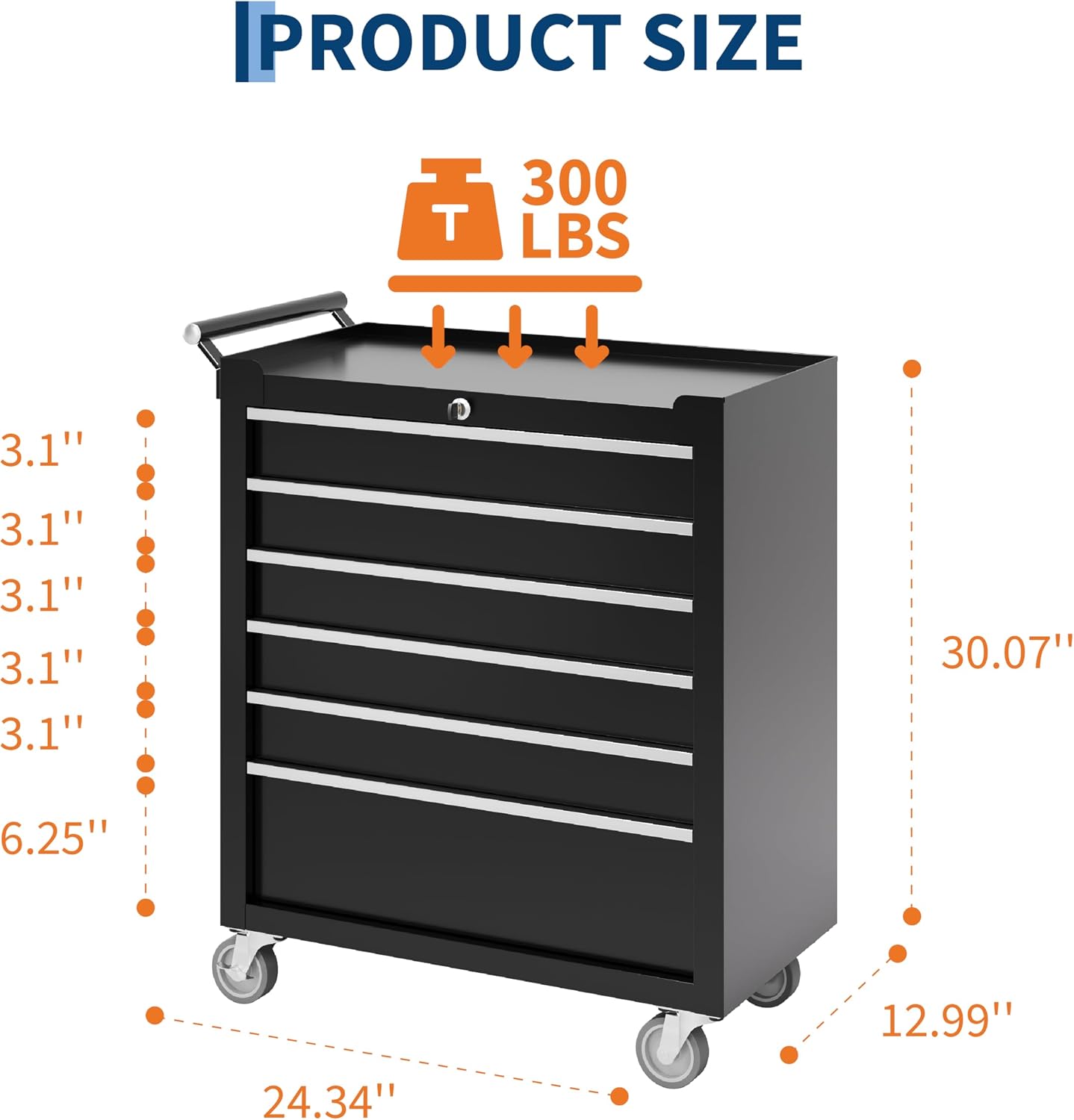Rolling Tool Chest with Wheels, 5 Drawer Tool Storage Cabinet, Portable Toolbox Organizer with Lock, Heavy Duty Tool Chest Cart for Garage, Mechanic, Workshop, Shop, Mobile Tool Organizer, Black