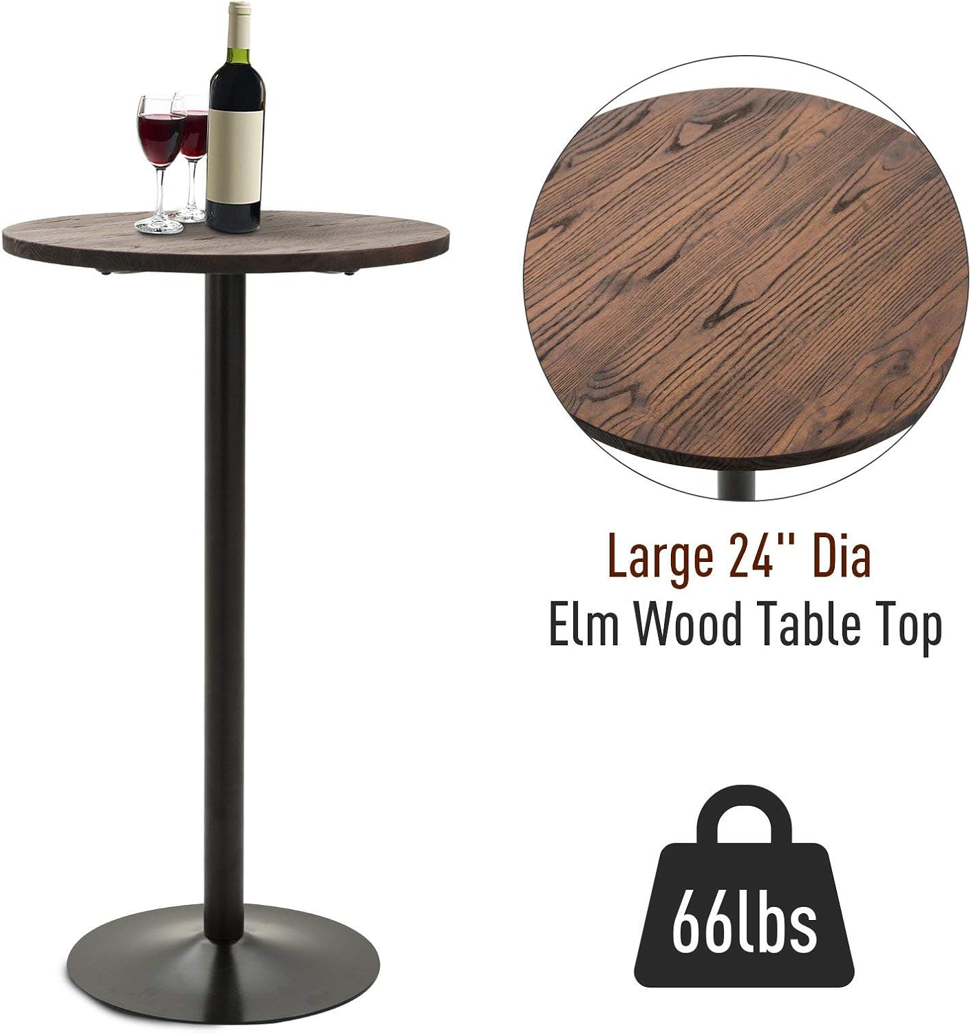 HOMCOM 41" H Bar Height Standing Pub Table Rustic Industrial Elm Wood Top | Metal, Bar Table