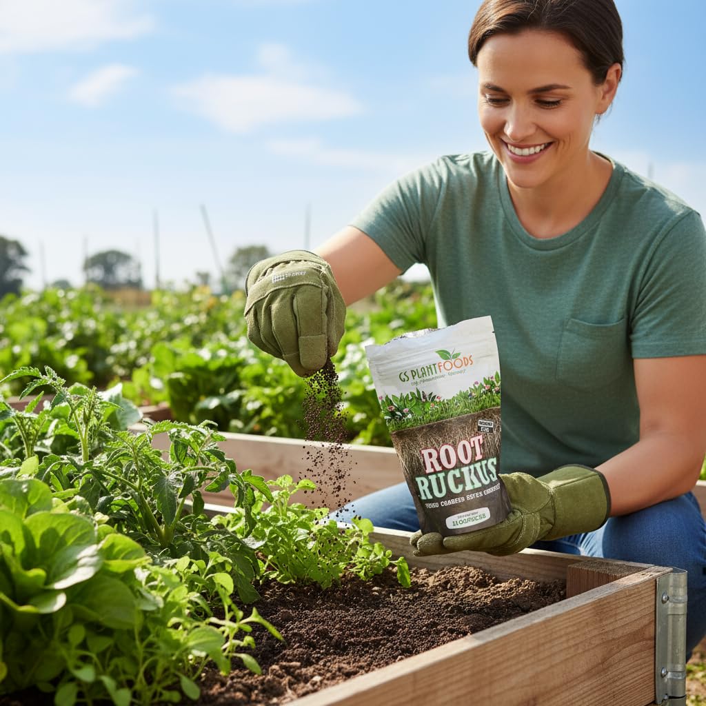 GS Plant Foods Root Ruckus Compost Fertilizer Organic Plant Food - Turbo Charged Compost for Plants - Humic Acid & Sea Kelp Nutritional Root Supplement for Lawns, Soil, Shrubs & Vegetables - 1 Gallon