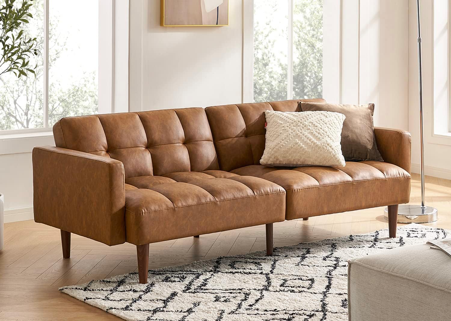 mopio 76.4" Futon Sofa Bed Chevron Styled, Sleeper Couch (Old Rosa Velvet)