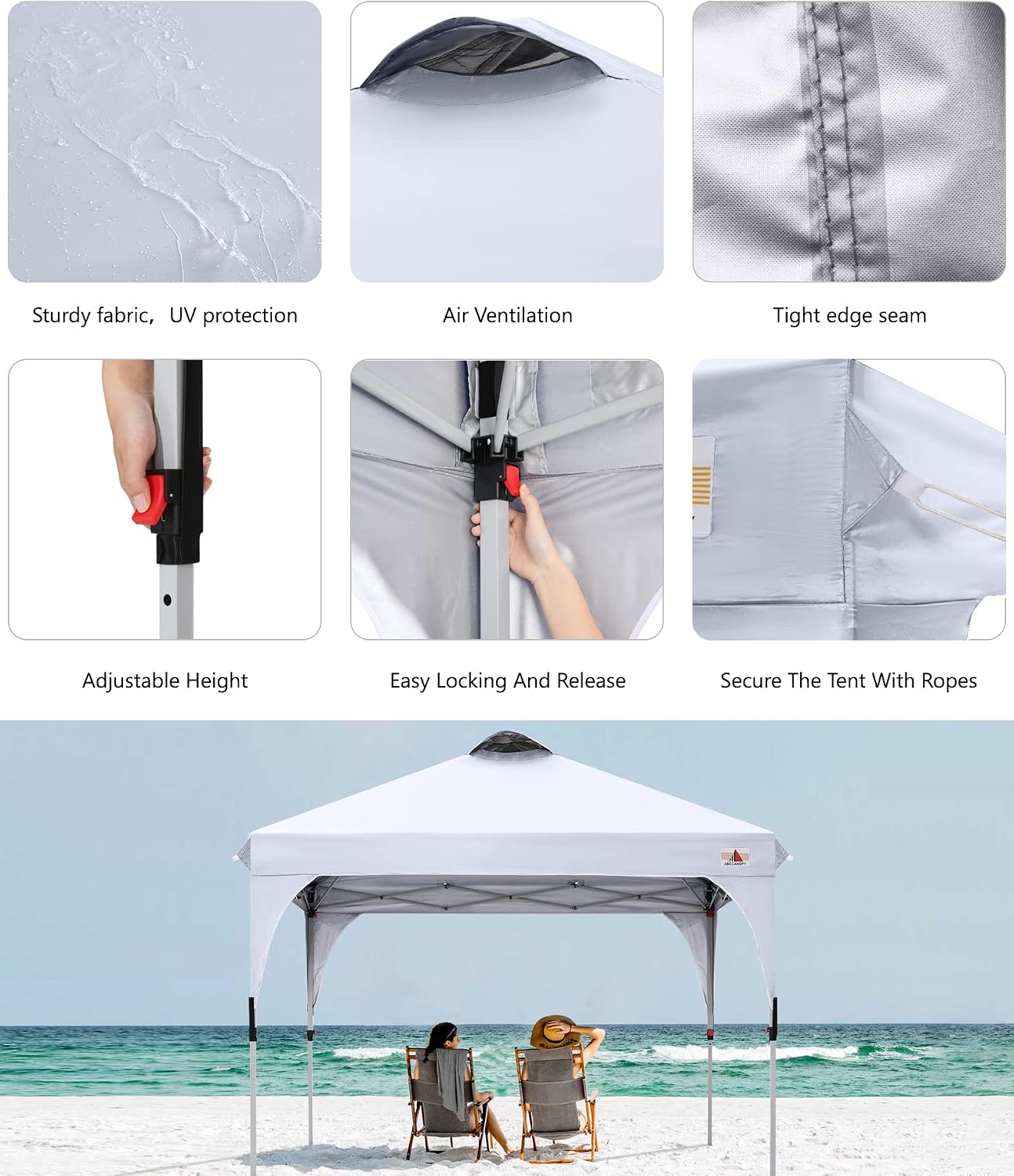 ABCCANOPY Outdoor Pop up Canopy Tent, 10x10 Instant Portable Canopy for Camping, Beach, Backyard,Gray | Water resistant & UV protection canopy, easy setup, with carry bag, ideal for camping, beach, backyard, market events