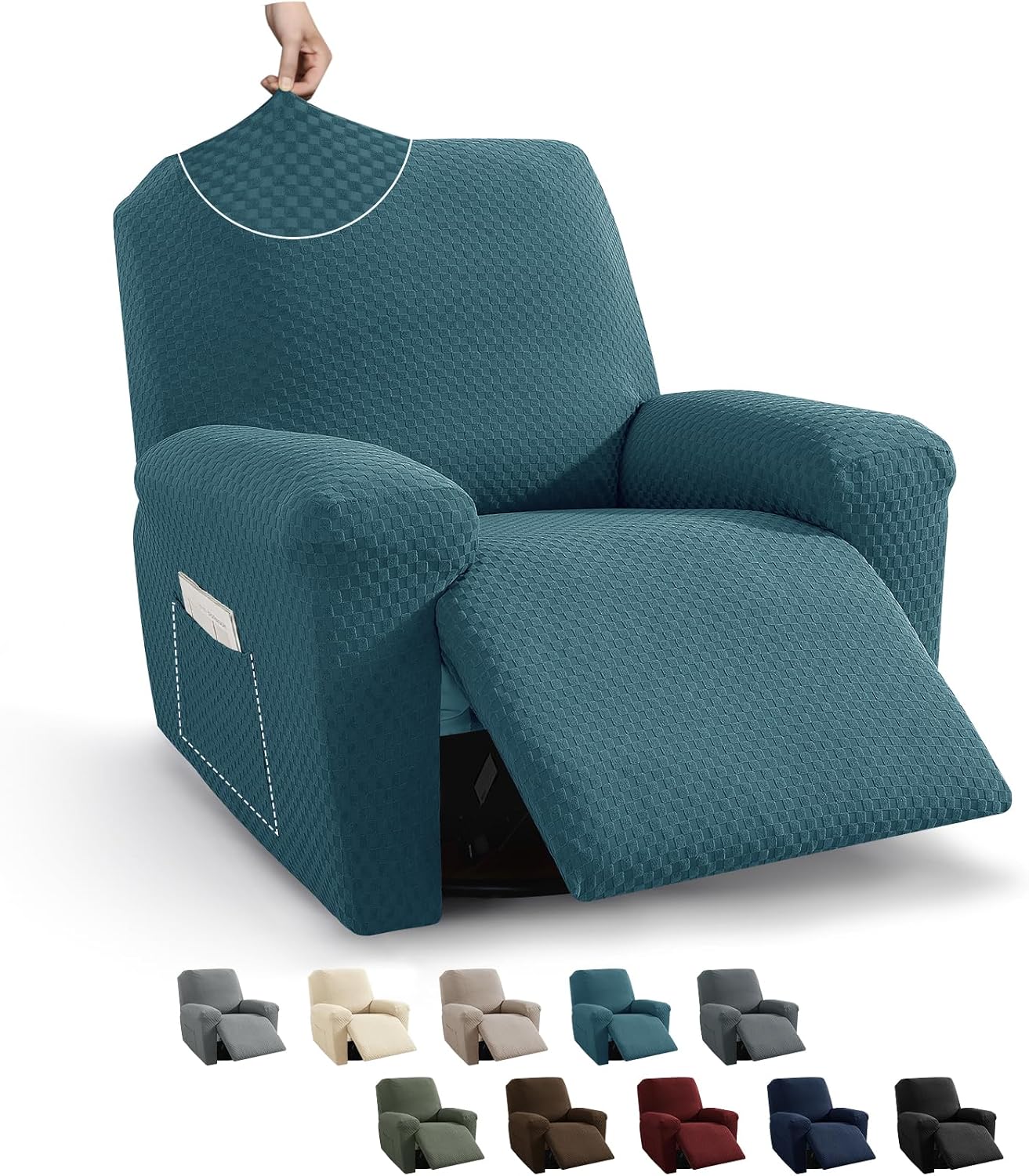 MAXIJIN Latest Recliner Slipcovers for Living Room 4 Pieces Stretch Jacquard Recliner Chair Cover Soft Fitted Recliner Protector with Elastic Bottom