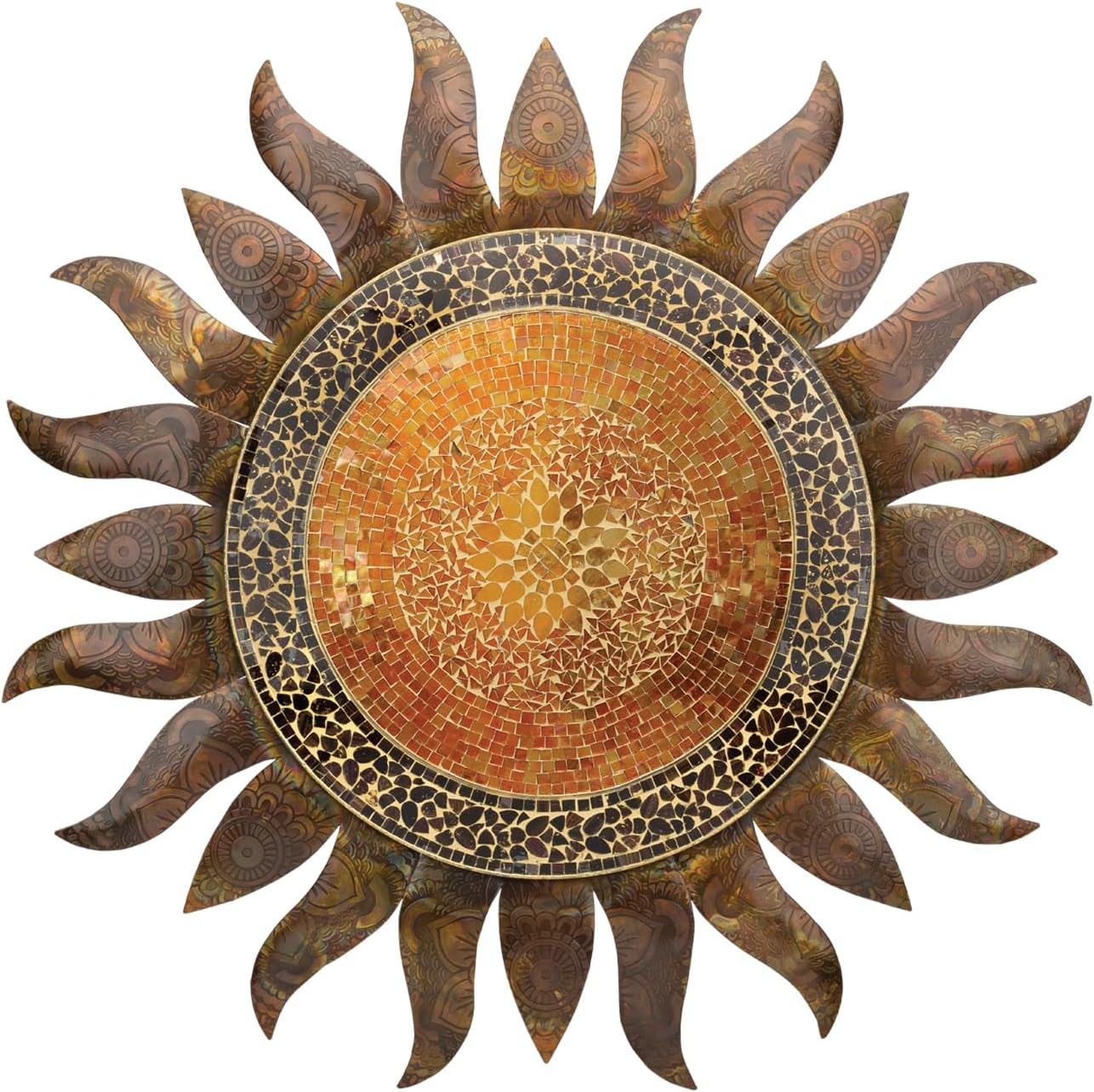 Regal Art & Gift Handcrafted Metal Sun Wall Decor, Rustic Sunburst Wall Art | Copper Patina, 40 in, Metal, Rust-Resistant Sunburst Sculpture, Eye-Catching Accent for Patio, Garden & Home