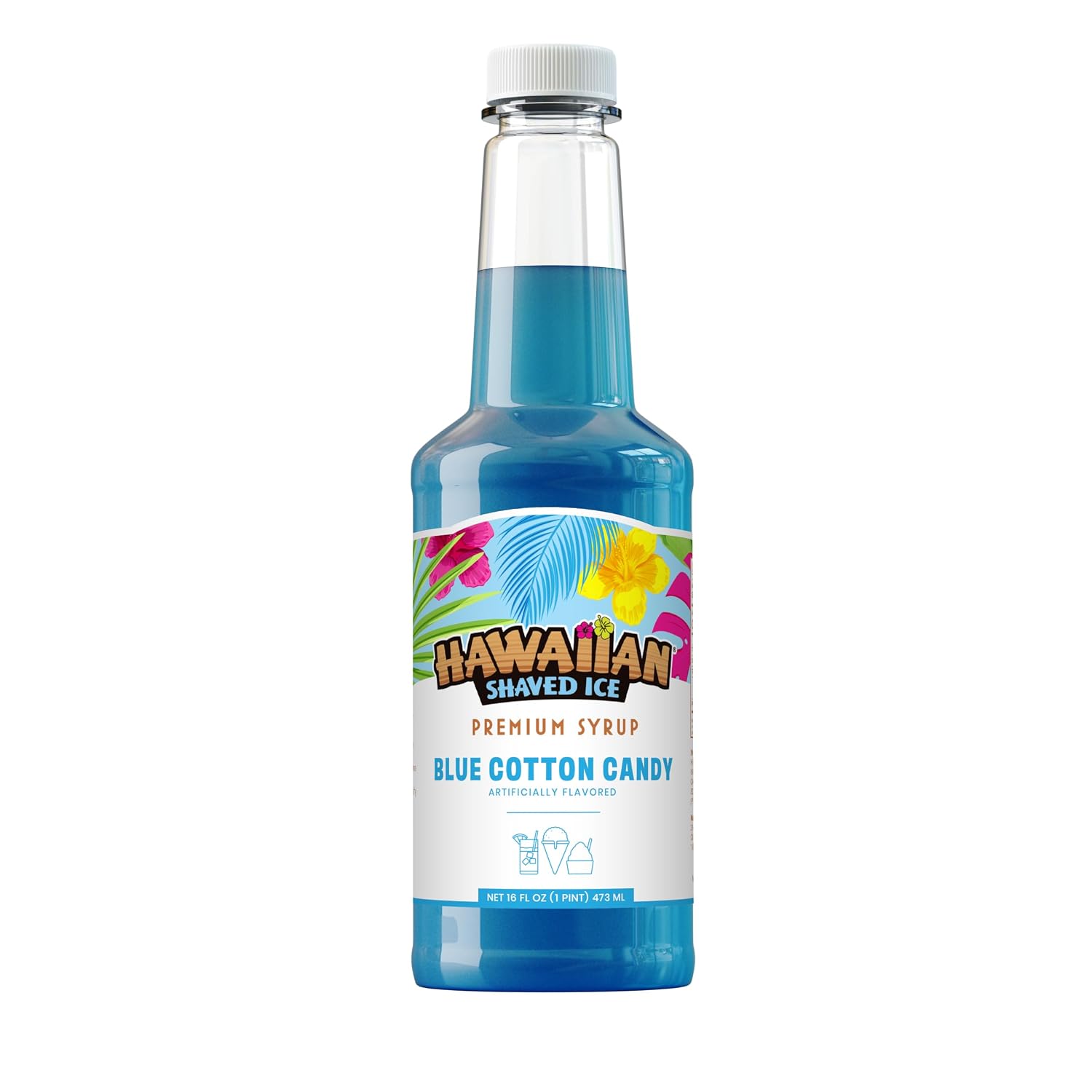 Hawaiian Shaved Ice Blue Raspberry Syrup - Made Nut Soy Dairy Free in the USA - Flavor Fluffy Shaved & Crunchy Snow Cone - Shelf Stable After Opening - Makes 8 Servings - 16 ounces