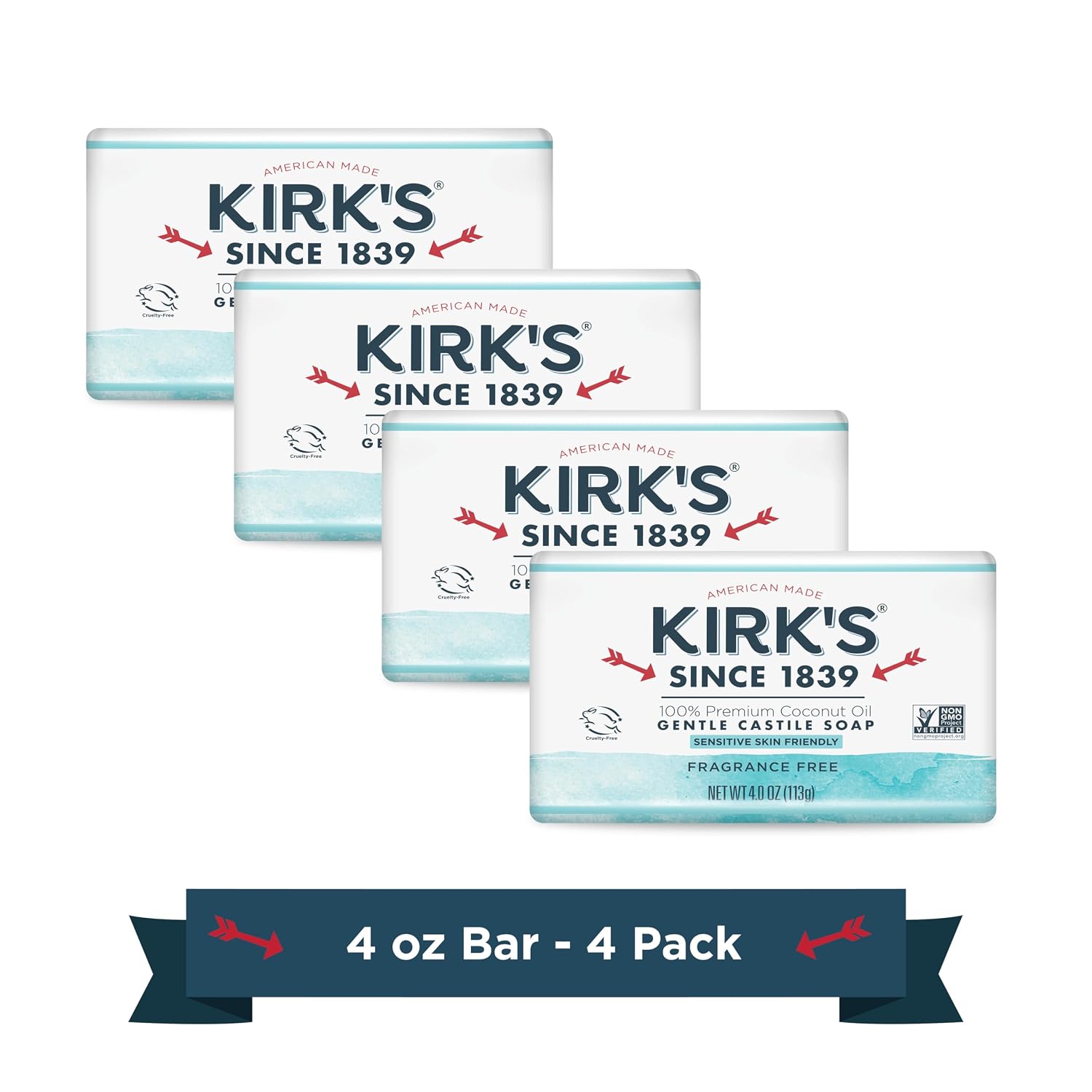 Kirk's Original Coco Castile Soap Fragrance Free 4 oz, Pack 18