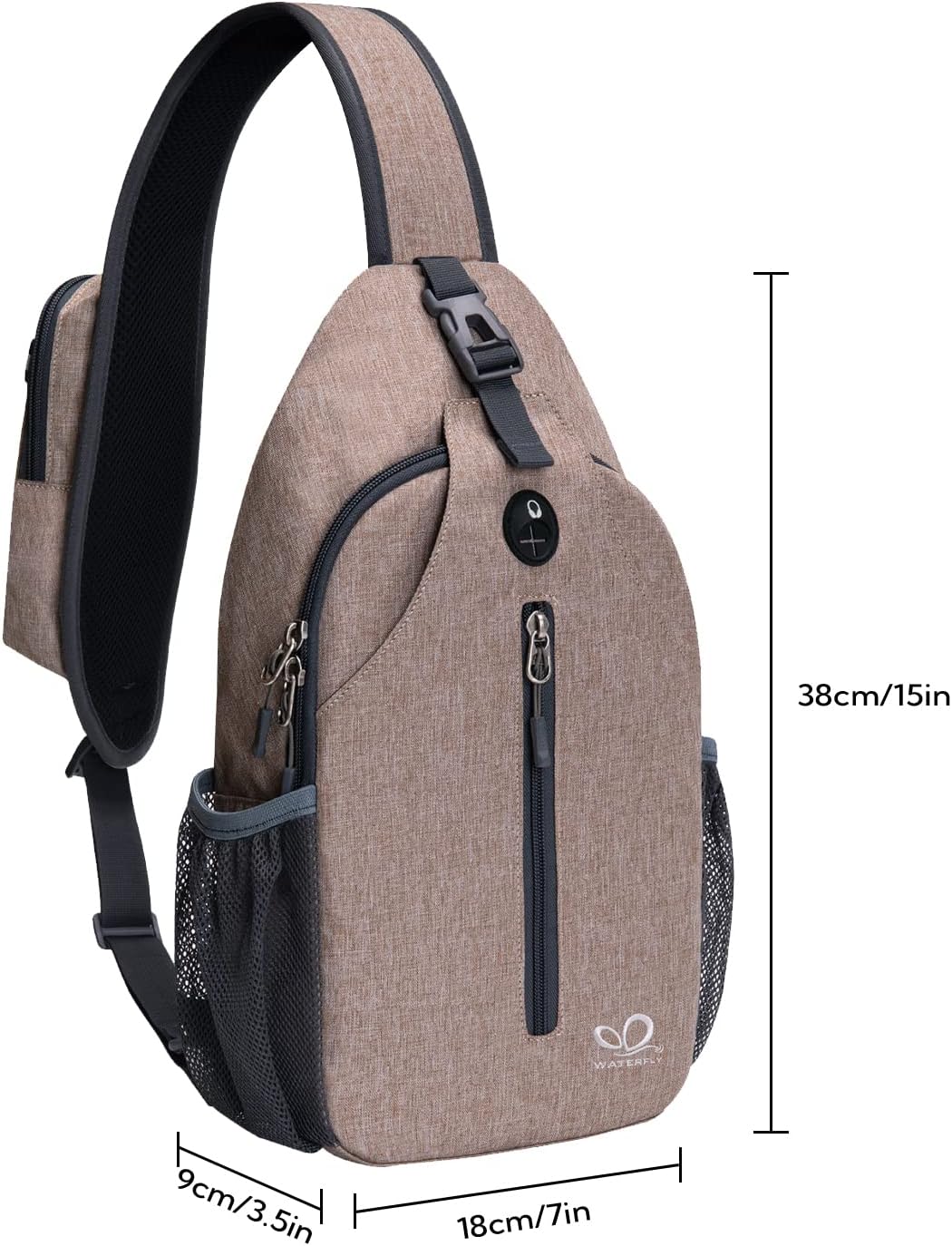 WATERFLY Crossbody Sling Backpack Sling Bag Travel Hiking Chest Bag Daypack (Black) | Small Hiking bag,Multi-compartment storage,Water-resistant,Breathable back pad,Reversible adjustable shoulder strap