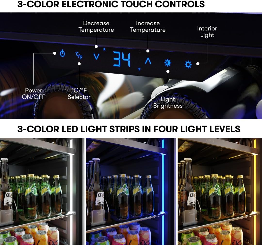 Zephyr Presrv 15 Inch Slim Wine Fridge Beverage Refrigerator Under Counter