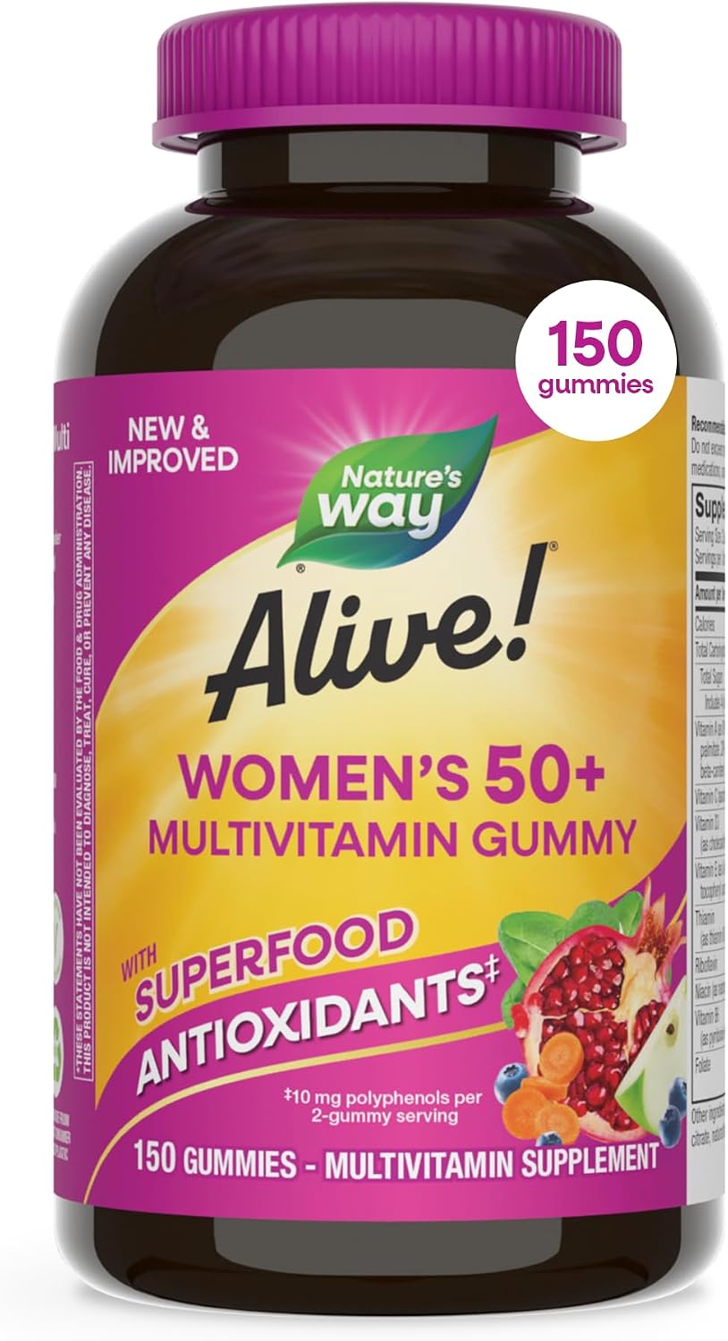 Nature's Way Alive! Women's 50+ Multivitamin Gummies, Mixed Berry, 60 ct | Daily Gummy Multi with B-Vitamins, Vitamin D3 & Calcium to Support Heart, Brain, & Bone Health for Women 50 and Older*