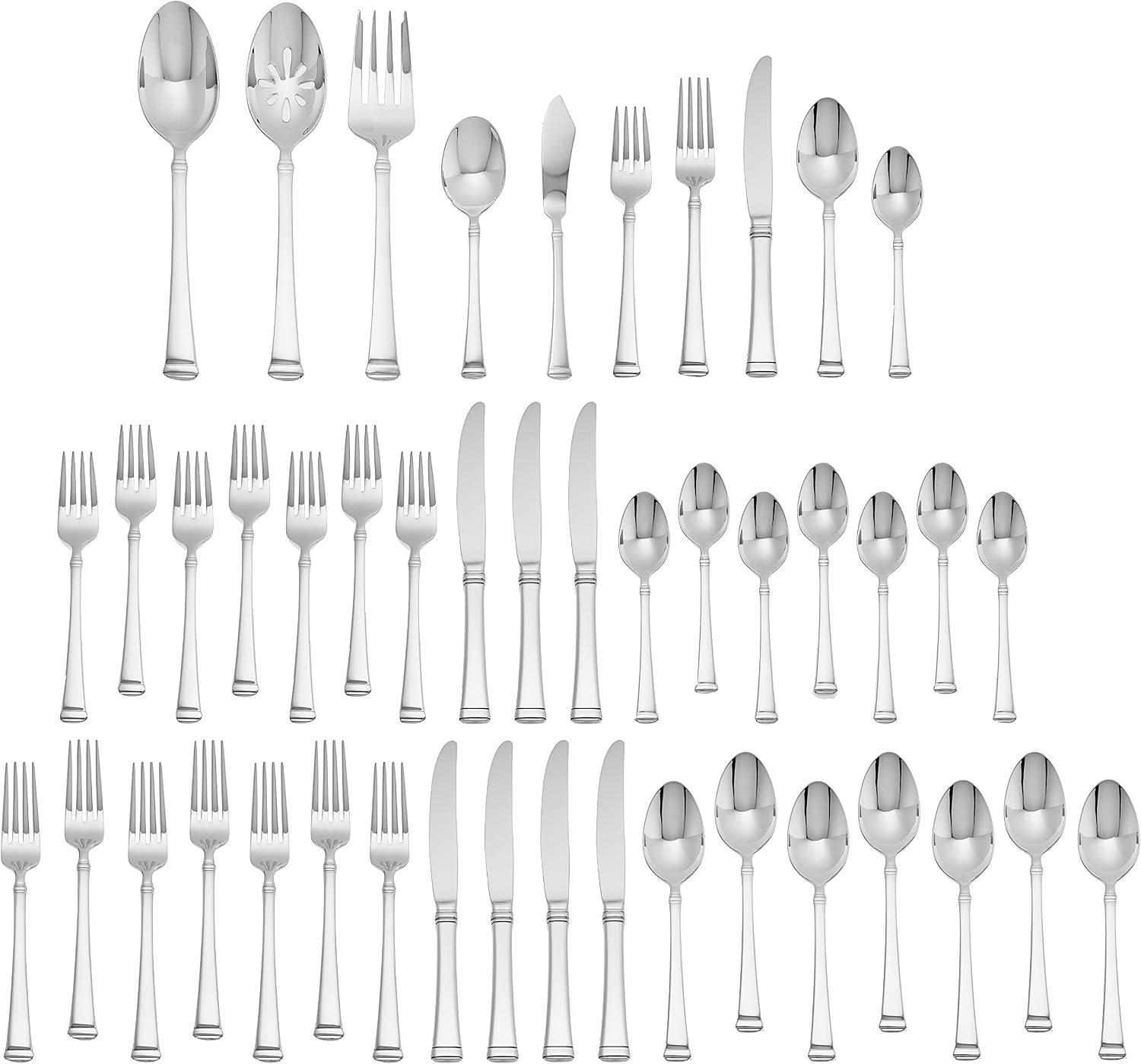 Mikasa Harmony 45-Piece Silverware Set, 18/10 Stainless Steel Cutlery for 8, Includes Forks, Knives, Spoons, and 5-Piece Serving Utensils Set