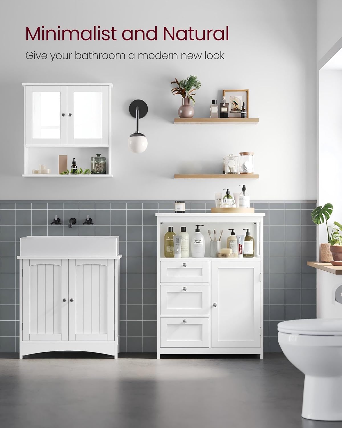 VASAGLE Bathroom Storage Cabinet, with 2 Doors, 31.5" H, Cloud White