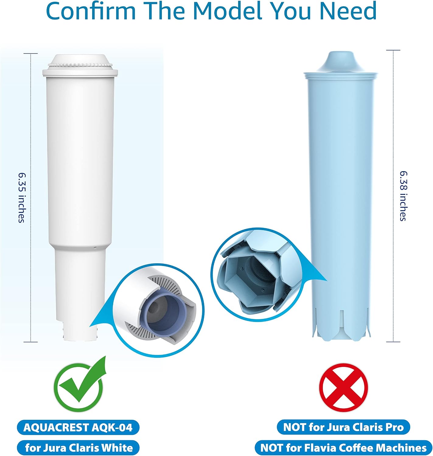 AQUA CREST C04 Water Filter Replacement for Jura® 64553/68789 Filter 6 Pack | Compatible with Jura® Clearyl White Coffee Filter Cartridge, Jura® S9