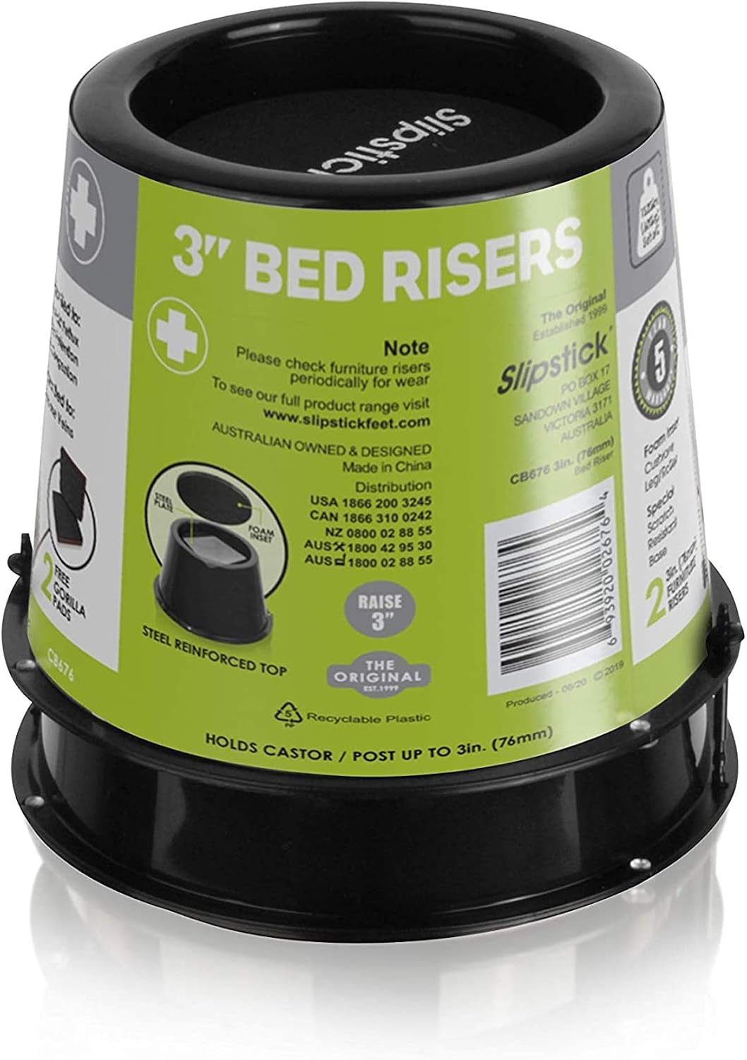 Slipstick CB676 3 Inch Incline Bed Risers for Acid Reflux, Pain