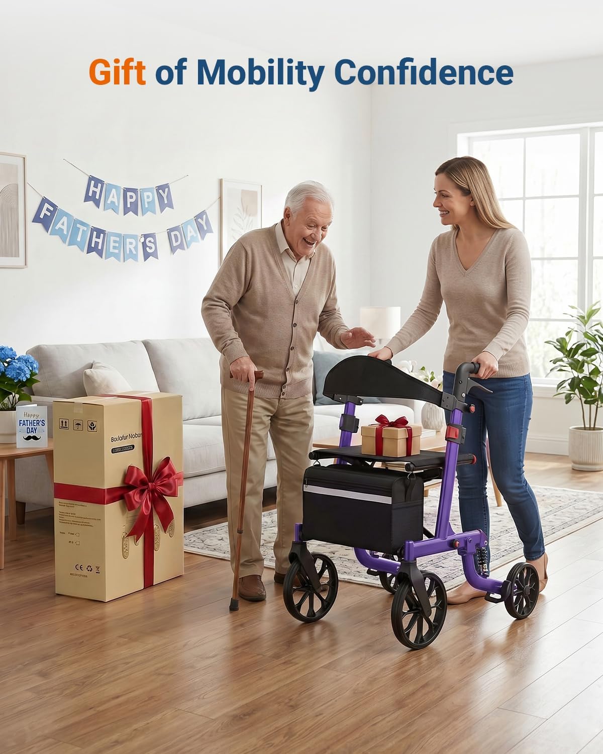Foldable Rollator Walkers with Seat for Seniors, All Terrain Outdoor（Red | Patented Shock-Absorbing,Tool-Free Adjustment,350 lbs Capacity, 10″ Solid Wheels,16.3lbs Lightweight, Fit 61"-74" Tall User