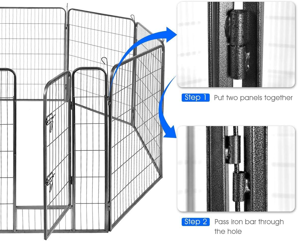 S AFSTAR 16 Panels Metal Dog Playpen, 48" Height Dog Fence Exercise Pen with Doors for Large Medium Small Dogs Rabbits Cats, Foldable Pet Puppy Playpen for Indoor & Outdoor Yard (Black)